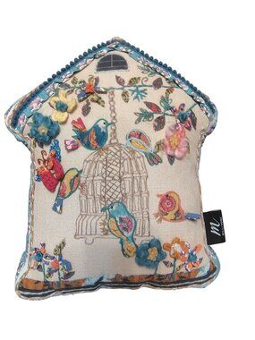 Milli Home Crochet Embroidered Pillow Birdhouse Flowers Birdcage Cottagecore